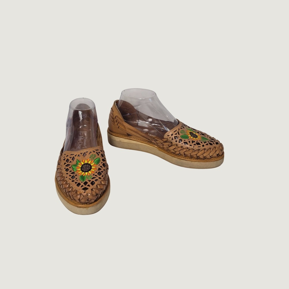 Artesanias Julio Cesar Mexican Huarache Platform Sandals Sunflower Leather 8 25